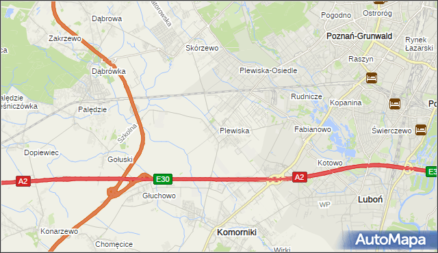 mapa Plewiska gmina Komorniki, Plewiska gmina Komorniki na mapie Targeo