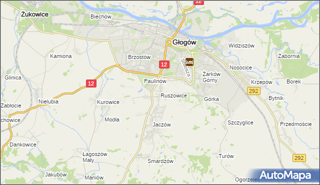 mapa Ruszowice gmina Głogów, Ruszowice gmina Głogów na mapie Targeo