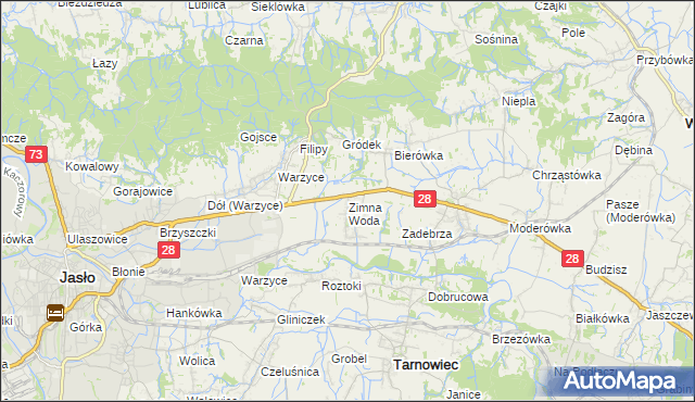 mapa Zimna Woda gmina Jasło, Zimna Woda gmina Jasło na mapie Targeo