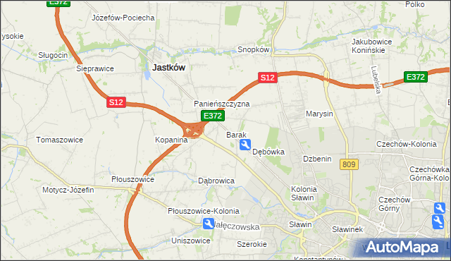 mapa Barak gmina Jastków, Barak gmina Jastków na mapie Targeo