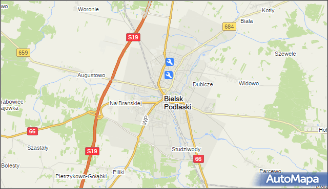 mapa Bielsk Podlaski, Bielsk Podlaski na mapie Targeo