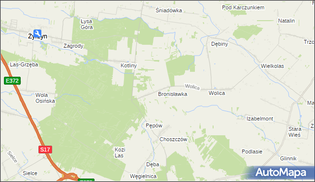 mapa Bronisławka gmina Kurów, Bronisławka gmina Kurów na mapie Targeo