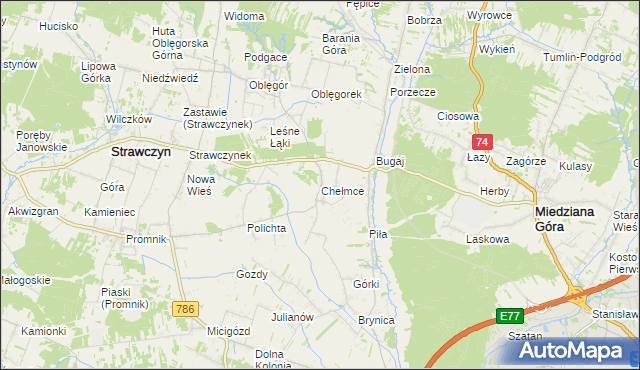 mapa Chełmce gmina Strawczyn, Chełmce gmina Strawczyn na mapie Targeo