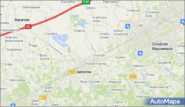 mapa Chyliczki gmina Jaktorów, Chyliczki gmina Jaktorów na mapie Targeo
