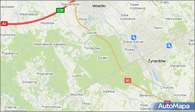 mapa Działki gmina Wiskitki, Działki gmina Wiskitki na mapie Targeo