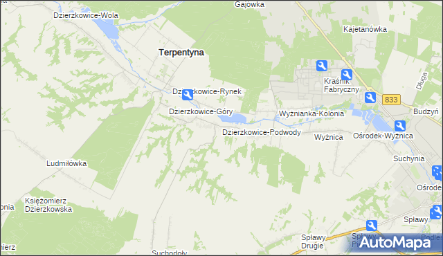 mapa Dzierzkowice-Podwody, Dzierzkowice-Podwody na mapie Targeo