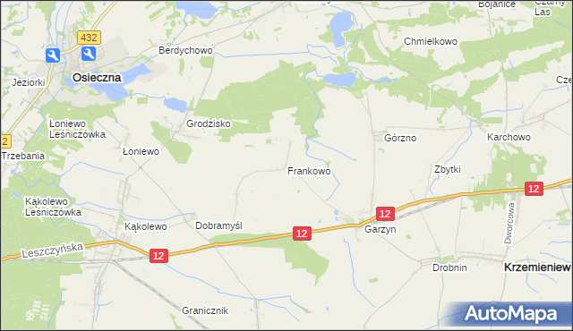 mapa Frankowo gmina Osieczna, Frankowo gmina Osieczna na mapie Targeo