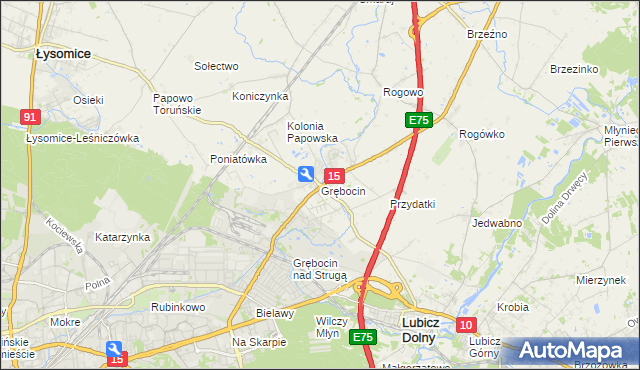 mapa Grębocin gmina Lubicz, Grębocin gmina Lubicz na mapie Targeo