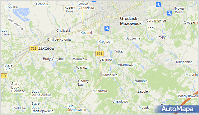 mapa Janinów gmina Grodzisk Mazowiecki, Janinów gmina Grodzisk Mazowiecki na mapie Targeo