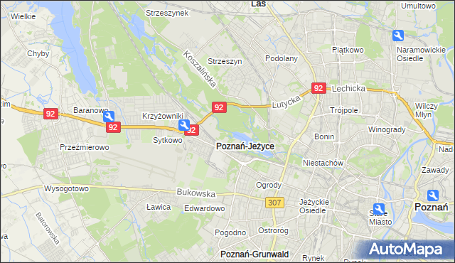 mapa Jeżyce gmina Poznań, Jeżyce gmina Poznań na mapie Targeo