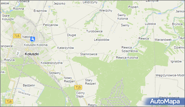 mapa Leosin gmina Koluszki, Leosin gmina Koluszki na mapie Targeo