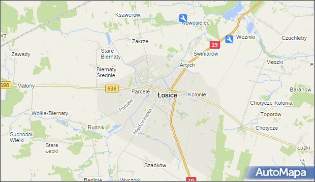 mapa Łosice, Łosice na mapie Targeo