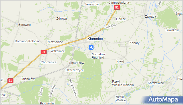 mapa Michałów gmina Kłomnice, Michałów gmina Kłomnice na mapie Targeo