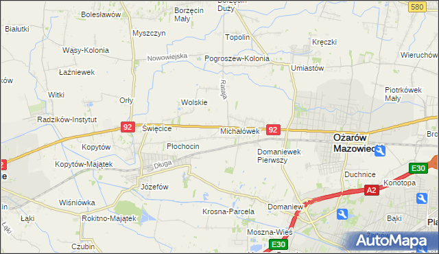 mapa Michałówek gmina Ożarów Mazowiecki, Michałówek gmina Ożarów Mazowiecki na mapie Targeo