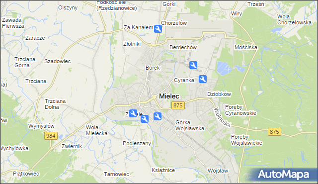 mapa Mielca, Mielec na mapie Targeo