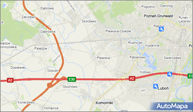 mapa Plewiska gmina Komorniki, Plewiska gmina Komorniki na mapie Targeo