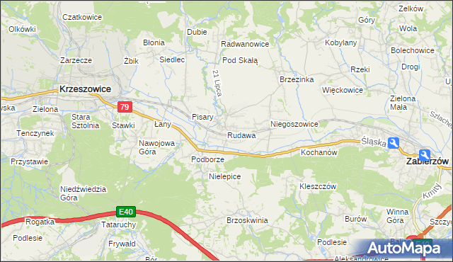 mapa Rudawa gmina Zabierzów, Rudawa gmina Zabierzów na mapie Targeo