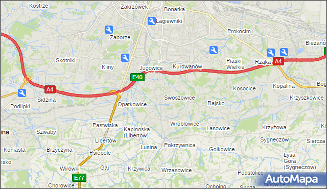 mapa Swoszowice gmina Kraków, Swoszowice gmina Kraków na mapie Targeo