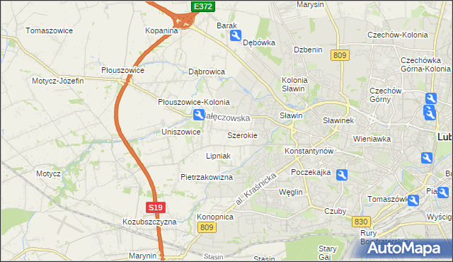 mapa Szerokie gmina Konopnica, Szerokie gmina Konopnica na mapie Targeo