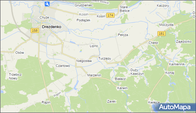 mapa Tuczępy gmina Drezdenko, Tuczępy gmina Drezdenko na mapie Targeo