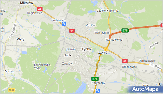 mapa Tychów, Tychy na mapie Targeo