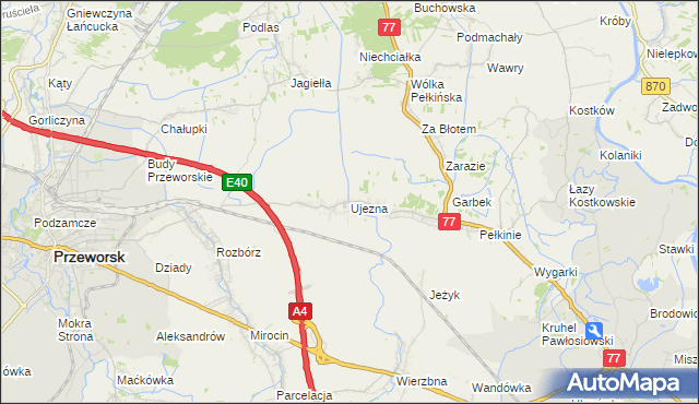 mapa Ujezna, Ujezna na mapie Targeo