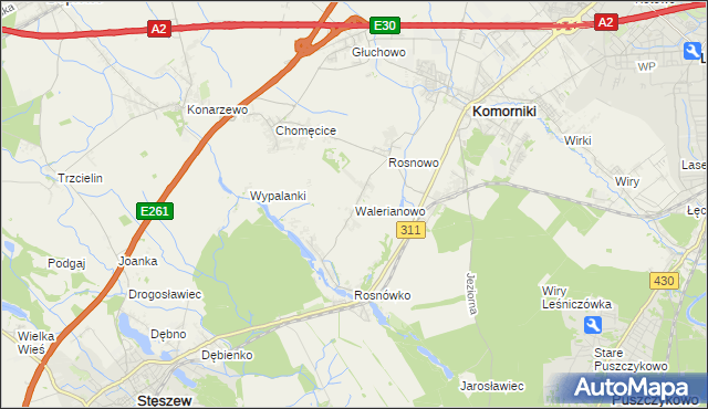 mapa Walerianowo gmina Komorniki, Walerianowo gmina Komorniki na mapie Targeo