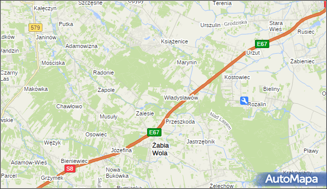 mapa Władysławów gmina Żabia Wola, Władysławów gmina Żabia Wola na mapie Targeo