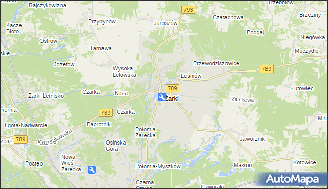 mapa Żarki powiat myszkowski, Żarki powiat myszkowski na mapie Targeo
