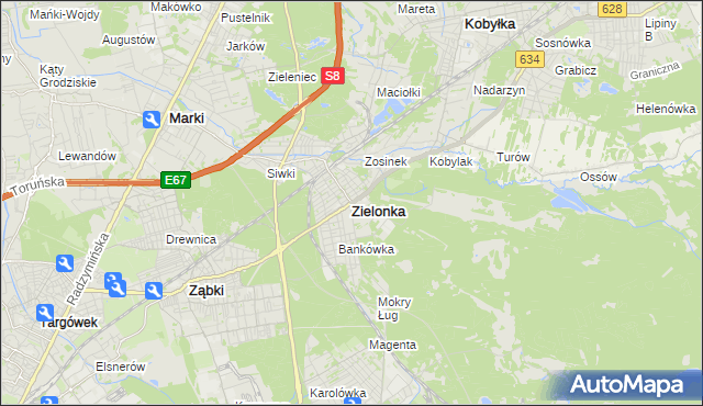 mapa Zielonka powiat wołomiński, Zielonka powiat wołomiński na mapie Targeo