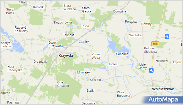 mapa Zimna Woda gmina Krzywda, Zimna Woda gmina Krzywda na mapie Targeo