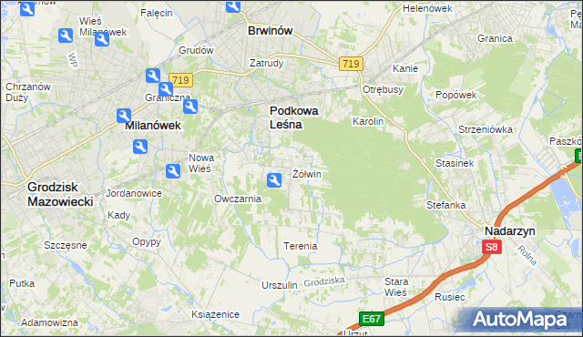 mapa Żółwin gmina Brwinów, Żółwin gmina Brwinów na mapie Targeo