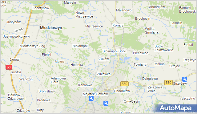 mapa Żuków gmina Sochaczew, Żuków gmina Sochaczew na mapie Targeo