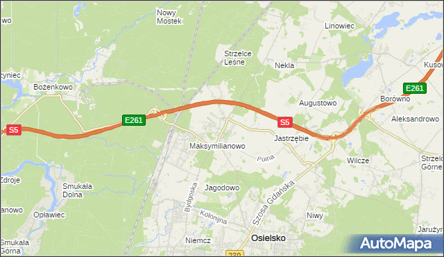 mapa Żołędowo gmina Osielsko, Żołędowo gmina Osielsko na mapie Targeo