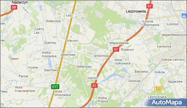 mapa Antoninów gmina Piaseczno, Antoninów gmina Piaseczno na mapie Targeo