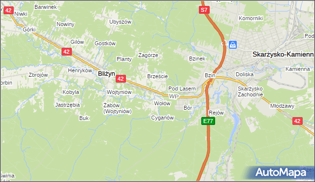 mapa Bugaj gmina Bliżyn, Bugaj gmina Bliżyn na mapie Targeo