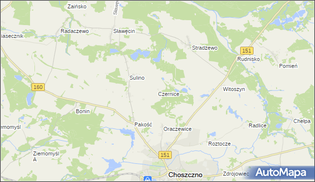 mapa Czernice gmina Choszczno, Czernice gmina Choszczno na mapie Targeo