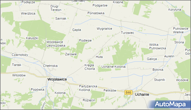 mapa Huta gmina Wojsławice, Huta gmina Wojsławice na mapie Targeo