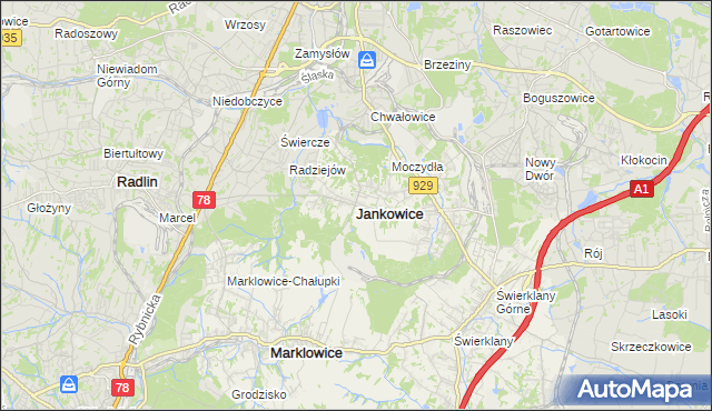 mapa Jankowice gmina Świerklany, Jankowice gmina Świerklany na mapie Targeo