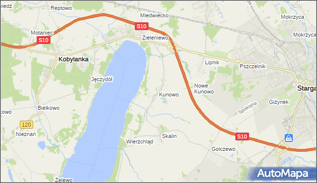 mapa Kunowo gmina Kobylanka, Kunowo gmina Kobylanka na mapie Targeo