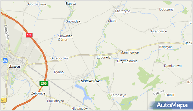 mapa Luboradz gmina Mściwojów, Luboradz gmina Mściwojów na mapie Targeo