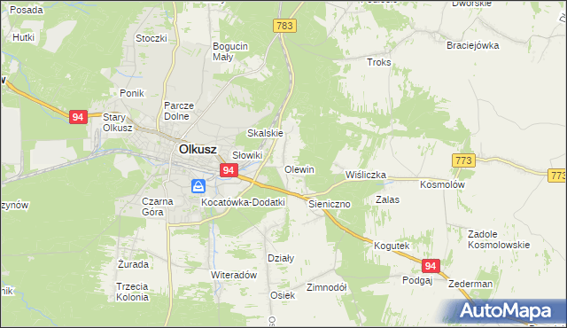 mapa Olewin gmina Olkusz, Olewin gmina Olkusz na mapie Targeo