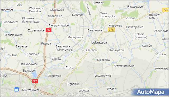 mapa Sulechów gmina Kocmyrzów-Luborzyca, Sulechów gmina Kocmyrzów-Luborzyca na mapie Targeo