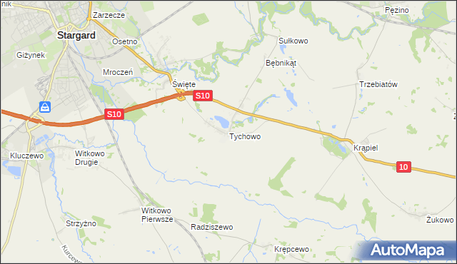 mapa Tychowo gmina Stargard, Tychowo gmina Stargard na mapie Targeo