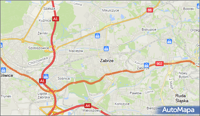 mapa Zabrza, Zabrze na mapie Targeo