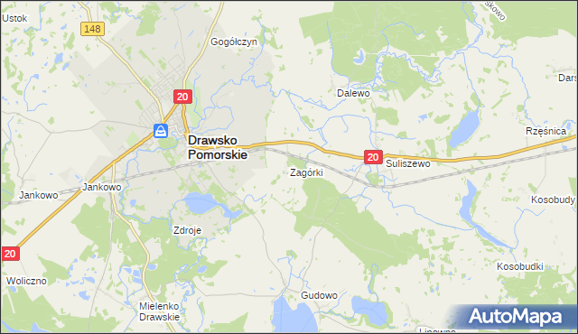 mapa Zagórki gmina Drawsko Pomorskie, Zagórki gmina Drawsko Pomorskie na mapie Targeo