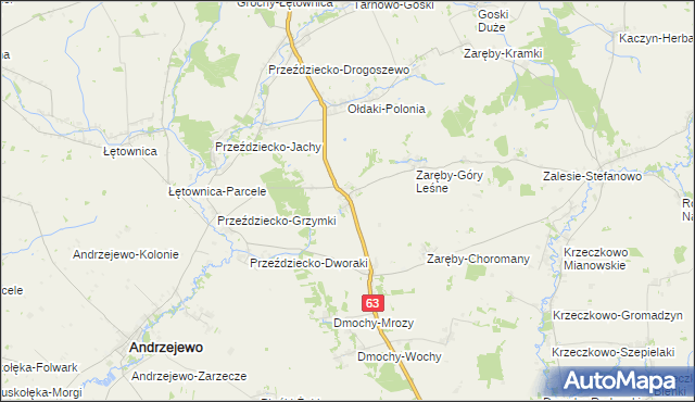 mapa Zaręby-Warchoły, Zaręby-Warchoły na mapie Targeo