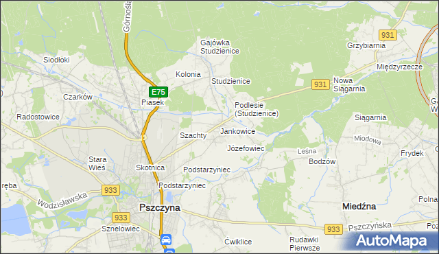 mapa Jankowice gmina Pszczyna, Jankowice gmina Pszczyna na mapie Targeo