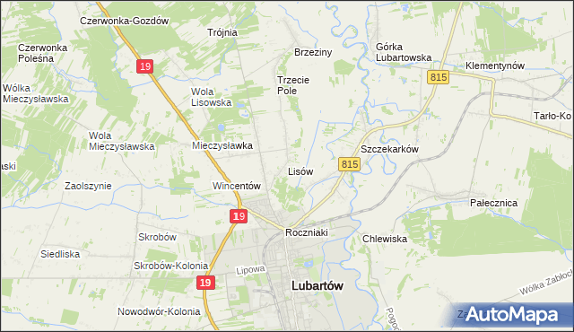 mapa Lisów gmina Lubartów, Lisów gmina Lubartów na mapie Targeo