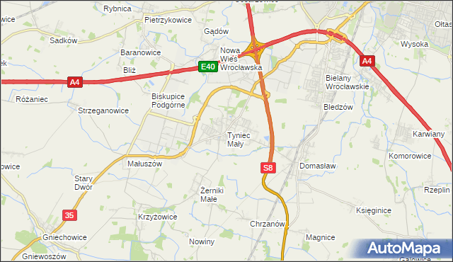 mapa Tyniec Mały, Tyniec Mały na mapie Targeo